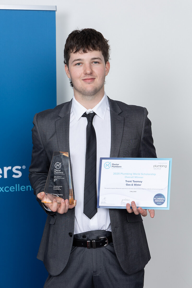 Trent Twoomy winning the Plumbing World Scholarship
